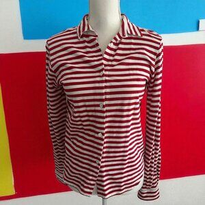 Striped Long-Sleeve Button-Up Shirt - Red/White